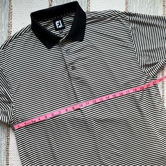 FootJoy Black White Striped Short Sleeve Polo Shirt Men’s Size Medium - Picture 3 of 7